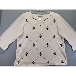 Alfred Dunner Sweater Bejeweled Womens Size Petite Medium 3/4 Sleeve Soft Classy